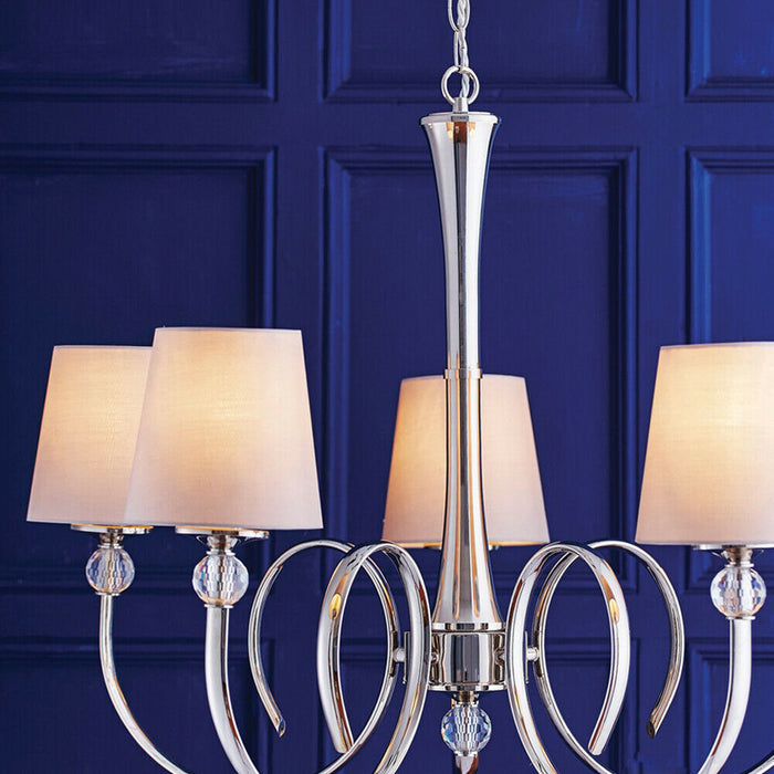 Luxury Hanging Ceiling Pendant Light Bright Nickel Marble Silk 5 Lamp Chandelier Loops