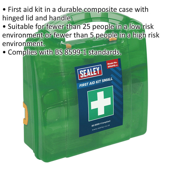 Small First Aid Kit - Durable Composite Case - Medical Emergency - BS8599-1 Loops