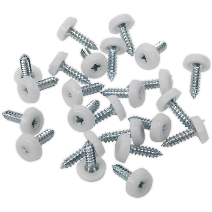 50 PACK 4.8 x 18mm White Numberplate Screw - Plastic Enclosed Head Fixings Loops