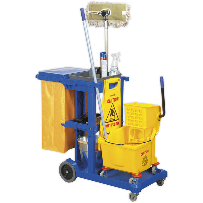 Janitorial Cleaning Trolley - Multiple Shelve - Holds Mop Buckets - Housekeeping Loops