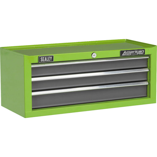 605 x 260 x 250mm GREEN 3 Drawer MID-BOX Tool Chest Lockable Storage Cabinet Loops