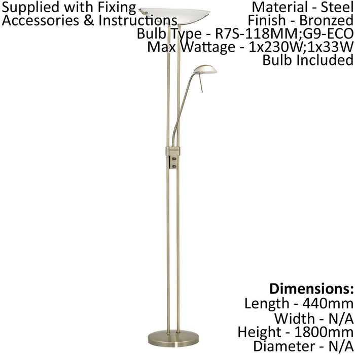 Floor Lamp Light Colour Bronzed Shade White Satin Glass Bulb R7S G9 1x230W 1x33W Loops