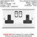 5 PACK 2 Gang Double UK Plug Socket SATIN STEEL & Black 13A Switched Outlet Loops