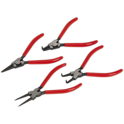 4 Piece 180mm Circlip Pliers Set - Hardened - Spring Loaded Jaws - Non Slip Tips Loops