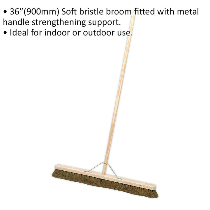 900mm Extra Wide Soft Bristled Broom - Wooden Handle - Metal Support Beam Loops