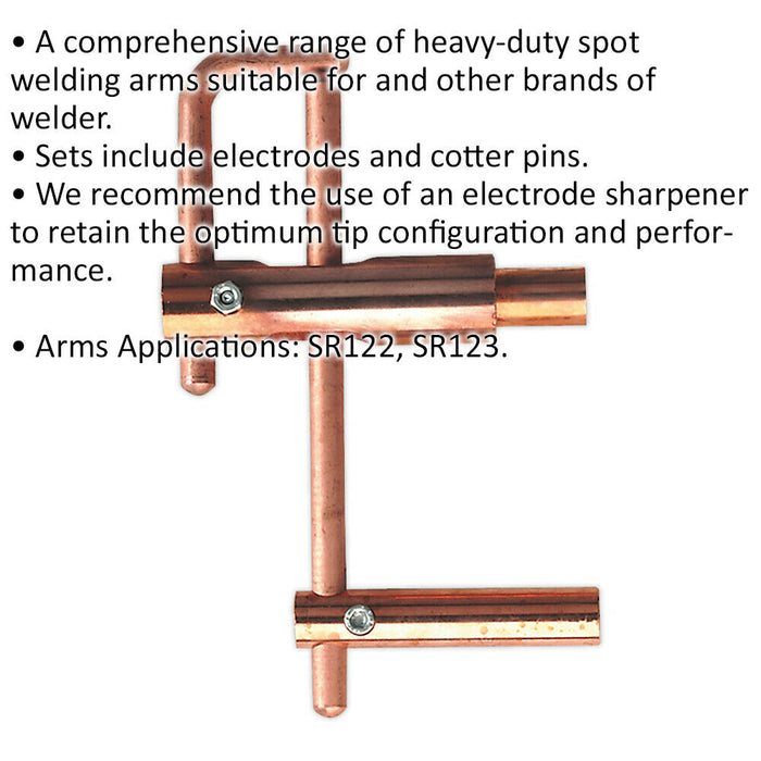 120mm Heavy Duty Spot Welding Arms - Interior Profiles - Electrode & Cotter Pin Loops