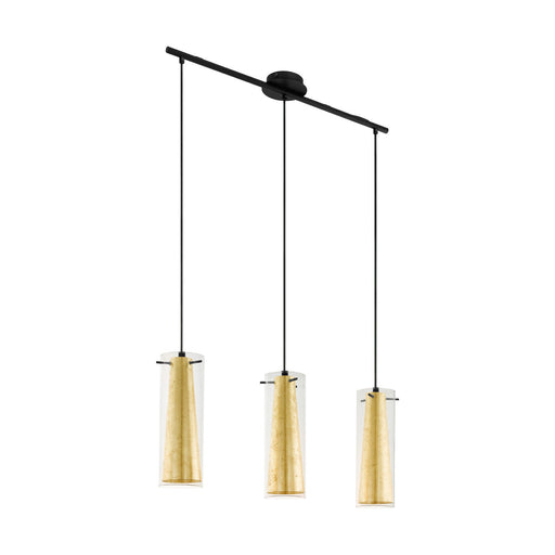 Pendant Ceiling Light Black Shade Inner Gold Outer Clear Glass Bulb E27 3x60W Loops