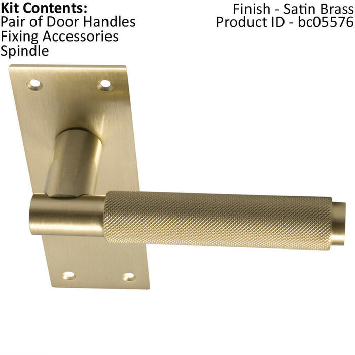 PAIR Knurled Round Handle on Slim Latch Backplate 150 x 50mm Satin Brass Loops