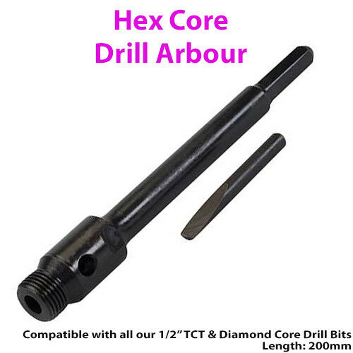200mm Hex Core Drill Arbor Bit Fits ½" BSP TCT & Diamond Core Drill Shank Loops