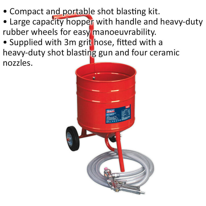 Portable Sand / Shot Blasting Gun Kit - 22.6KG Hopper Capacity 3m Hose Prep Set Loops