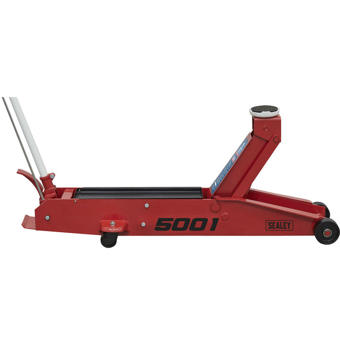 Long Reach Hydraulic Trolley Jack - 5 Tonne Capacity - Foot Operated Quick Lift Loops