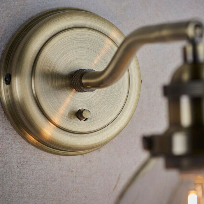 Dimmable LED Wall Light Antique Brass Glass Shade Adjustable Industrial Fitting Loops