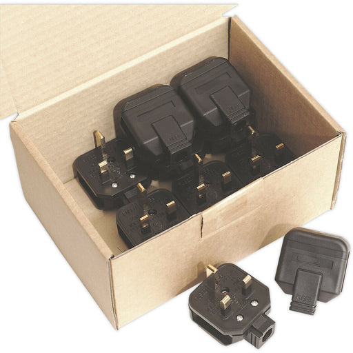 10 PACK Black Heavy Duty 13A Plug - 3 Pin UK Plug - For Garage & Workshop Use Loops
