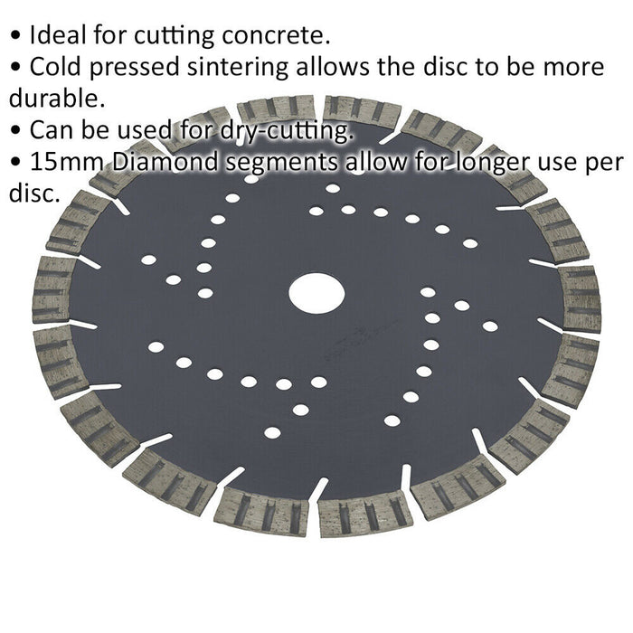 Dry Concrete Cutting Disc - 230mm Diameter - Cold Pressed - Diamond Segments Loops