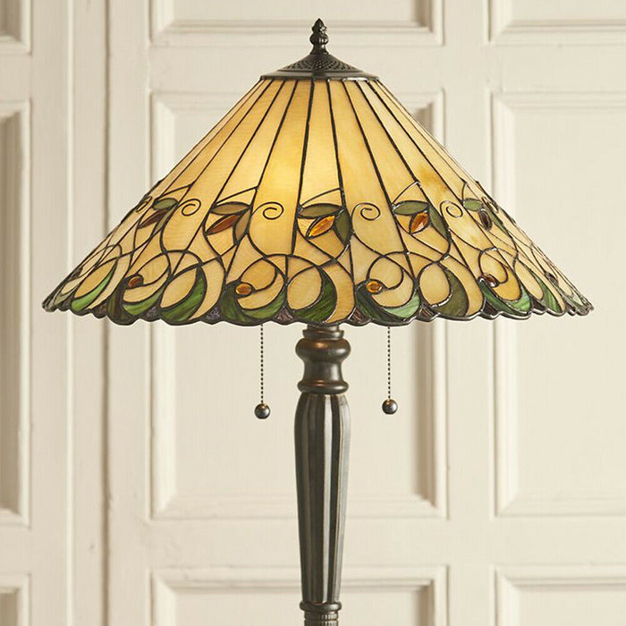 1.6m Tiffany Twin Floor Lamp Dark Bronze & Amber Stained Glass Shade i00017 Loops