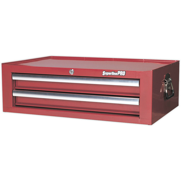 670 x 440 x 210mm RED 2 Drawer MID-BOX Tool Chest Lockable Storage Unit Cabinet Loops