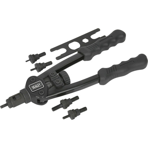 Heavy Duty Short Arm Threaded Nut Riveter - Adjustable Nozzle Compact Rivet Gun Loops