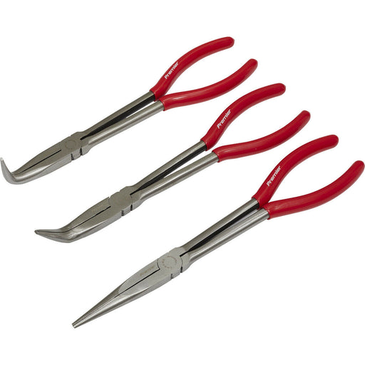 3 Piece 280mm Needle Nose Pliers Set - Straight & Angled Nose - Serrated Jaws Loops