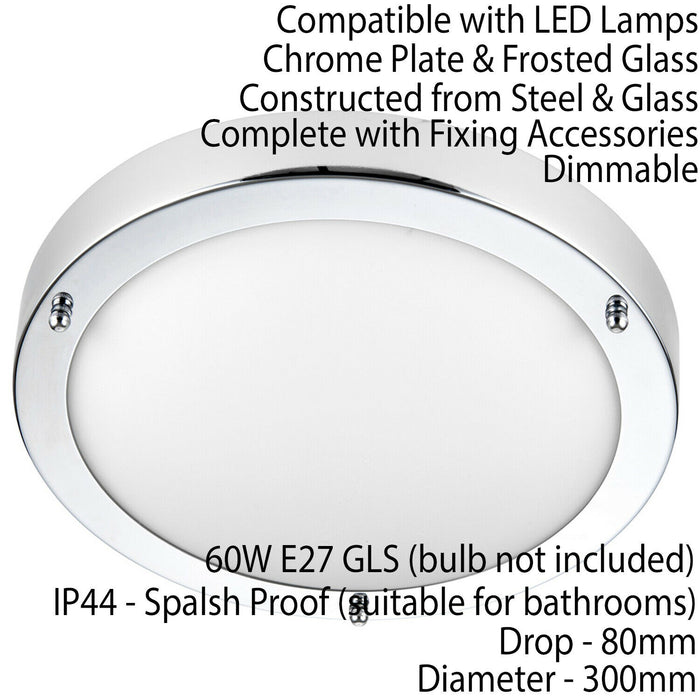 IP44 Outdoor Dimmable Bulkhead Light Chrome Plate Bathroom Flush Ceiling Lamp Loops