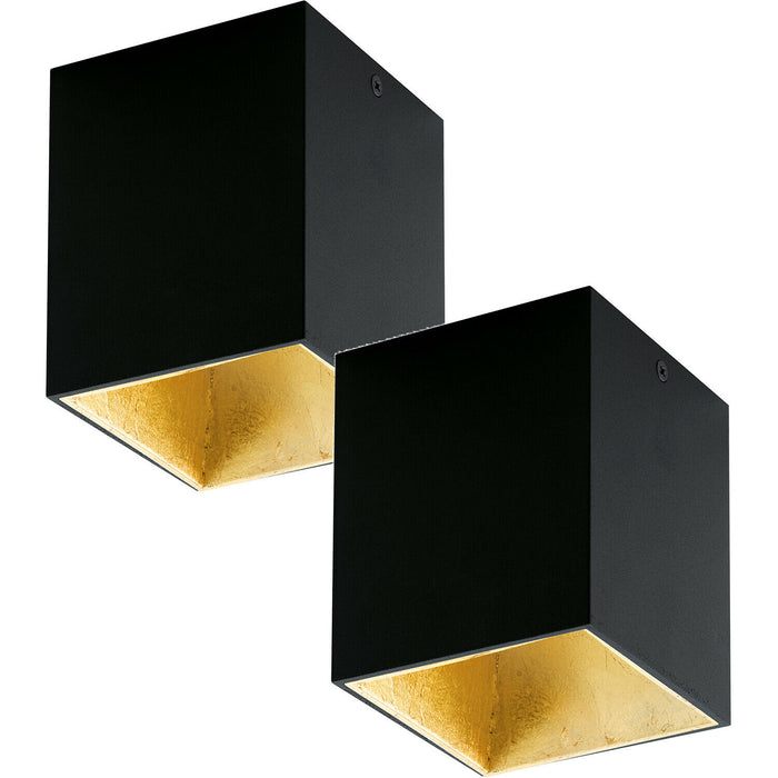 2 PACK Wall / Ceiling Light Black & Gold Square Downlight 3.3W Built in LED