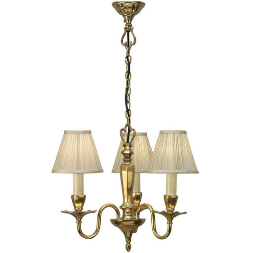 Luxury Hanging Ceiling Pendant Light Solid Brass & Beige Shade 3 Lamp Chandelier Loops