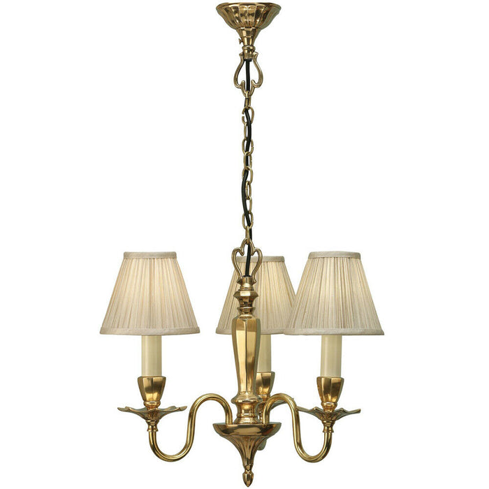 Luxury Hanging Ceiling Pendant Light Solid Brass & Beige Shade 3 Lamp Chandelier Loops