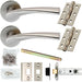 Door Handle & Latch Pack Satin Steel Twisted Arched Lever Screwless Round Rose Loops