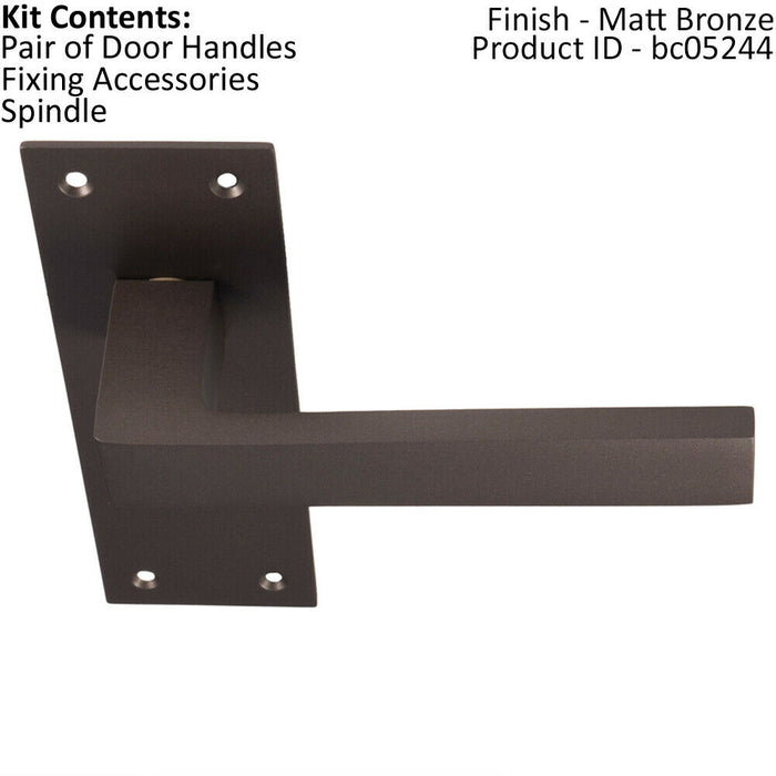 PAIR Straight Square Handle on Slim Latch Backplate 150 x 50mm Matt Bronze Loops