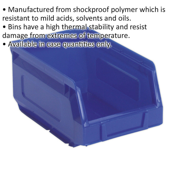 48 PACK Blue 105 x 165 x 85mm Plastic Storage Bin - Warehouse Parts Picking Tray Loops