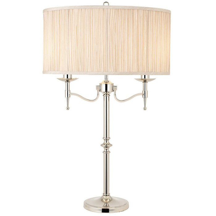 Avery Luxury Twin Table Lamp Bright Nickel & Beige Shade Traditional Bulb Holder Loops
