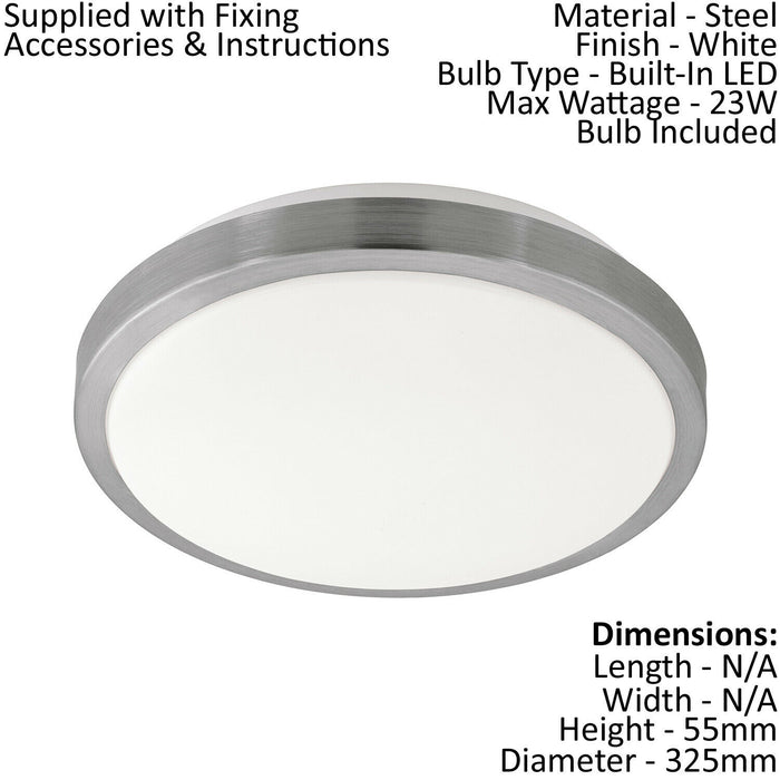 2 PACK Wall Flush Ceiling Light White Shade White Satined Nickel Plastic LED 23W Loops