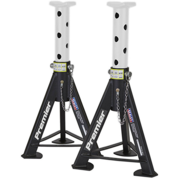 PAIR 6 Tonne Heavy Duty Axle Stands - 369mm to 571mm Adjustable Height - White Loops