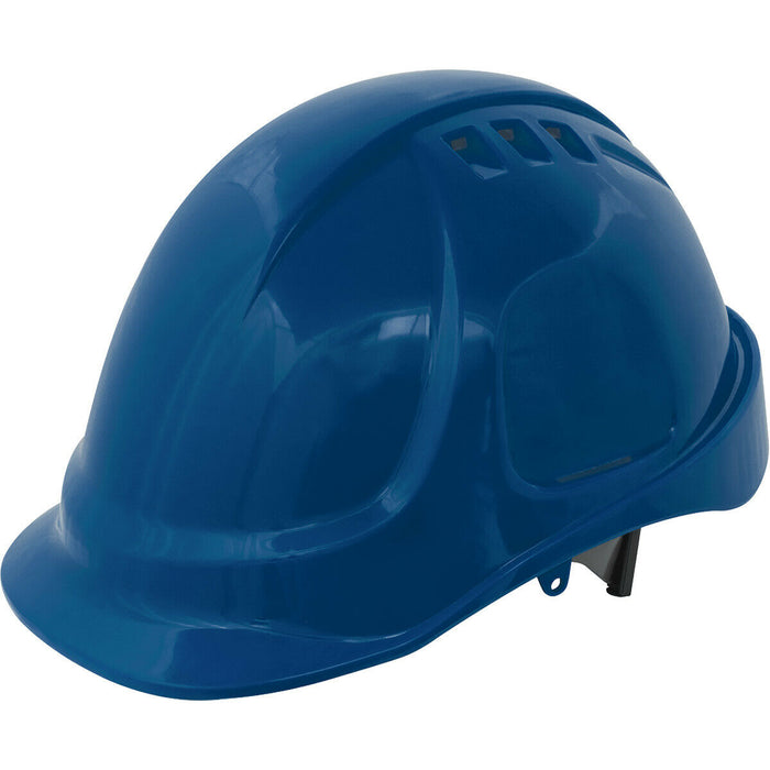 Vented Safety Helmet - Material Webbing Cradle - Accessories Available - Blue Loops