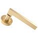 PAIR Straight Plinth Mounted Handle on Round Rose Concealed Fix Satin Brass Loops