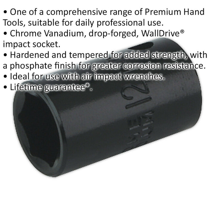12mm Forged Impact Socket - 3/8 Inch Sq Drive - Chrome-Vanadium Wrench Socket Loops