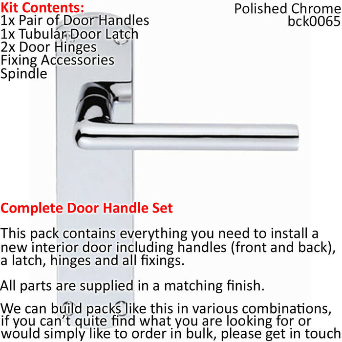Door Handle & Latch Pack Chrome Rounded Straight Bar on Backplate 170 x 42mm Loops