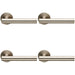 4x PAIR Straight Round T Bar Lever on Slim Round Rose Concealed Fix Satin Steel Loops