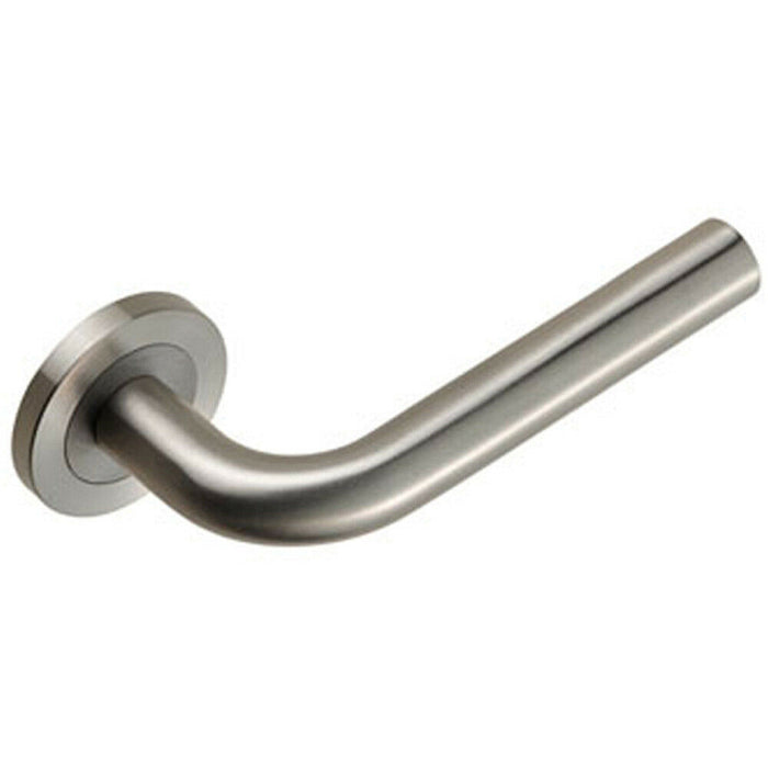 PAIR Straight Round Bar Handle on Round Rose Concealed Fix Satin Steel Loops