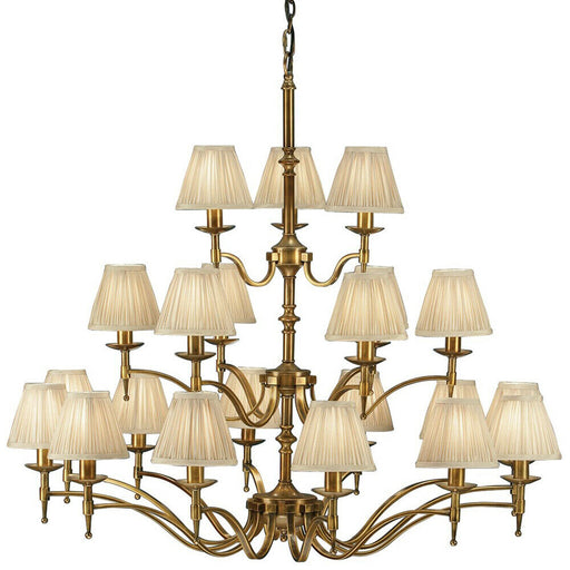 Avery Ceiling Pendant Chandelier Light 21 Lamp Antique Brass & Beige Pleat Shade Loops