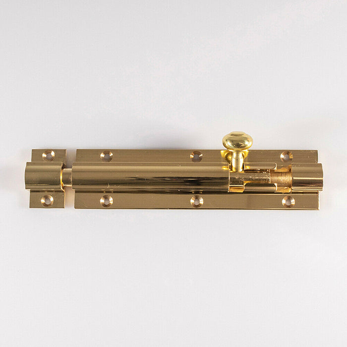 Straight Barrel Surface Mounted Door Bolt Lock 150 x 38mm Polished Brass Loops
