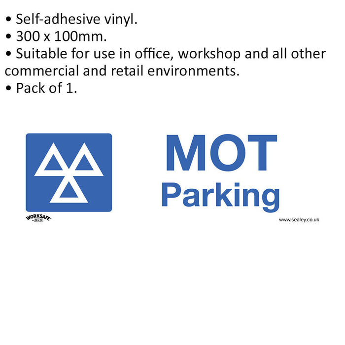 1x MOT PARKING Health & Safety Sign - Self Adhesive 300 x 100mm Warning Sticker Loops