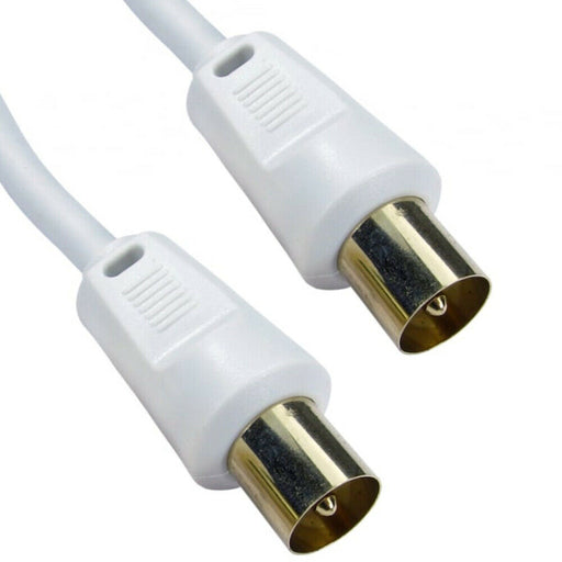 5m Male to Plug Aerial White Cable Gold & Shielded Coaxial Lead TV Freeview Loops