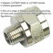 Air Tool Adaptor - 1/4" BSPT Male to 1/2" BSP Female - Hexagon Nipple Connector Loops