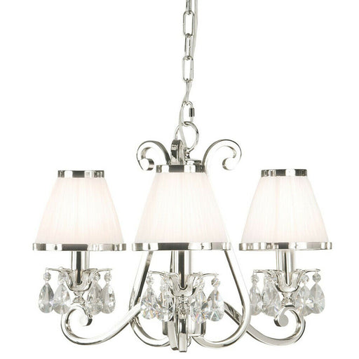 Esher Ceiling Pendant Chandelier Nickel Crystal & White Shades 3 Lamp Light Loops