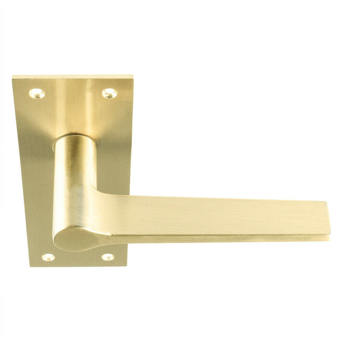4x PAIR Flat Straight Handle on Slim Bathroom Backplate 150 x 50mm Satin Brass Loops