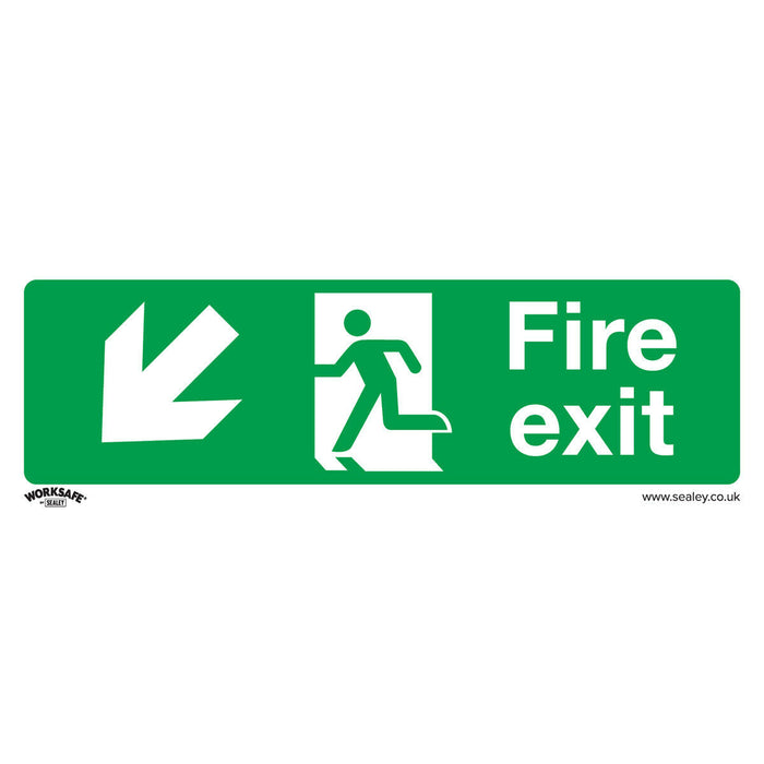 1x FIRE EXIT (DOWN LEFT) Health & Safety Sign Rigid Plastic 300 x 100mm Warning Loops
