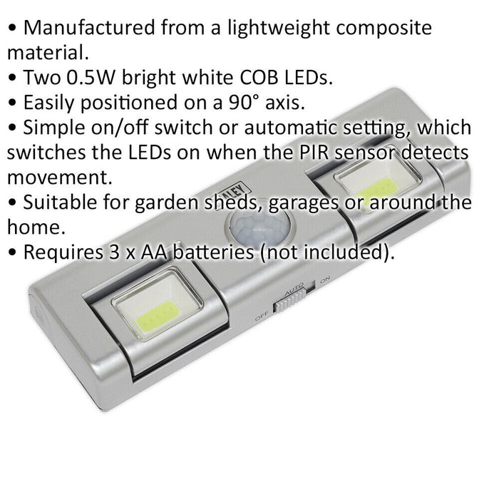 Auto Light with PIR Sensor - 1W COB LED - On / Off Switch - Battery Powered Loops