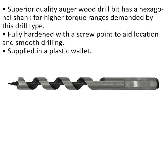 13 x 155mm Hardened Auger Wood Drill Bit - Hexagonal Shank - Woodwork Timber Loops