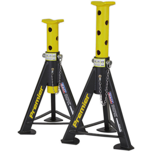 PAIR 6 Tonne Heavy Duty Axle Stands - 369mm to 571mm Adjustable Height - Yellow Loops