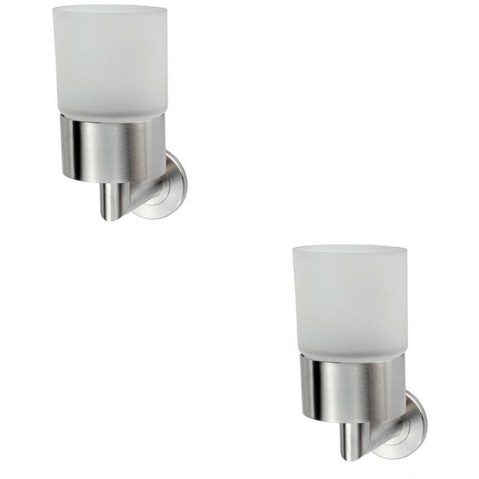 2x Single Bathroom Tumbler Holder on Rose Frosted Glass Tumbler Stainless Steel Loops